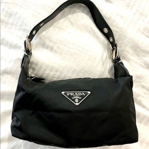 Vintage Prada Black Nylon Leather Triangle Logo Pochette Bag Excellent Cond